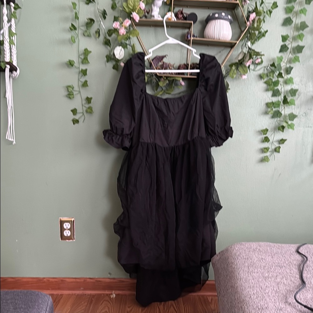 SHEIN Black Asymmetrical Puff Sleeve Sundress
